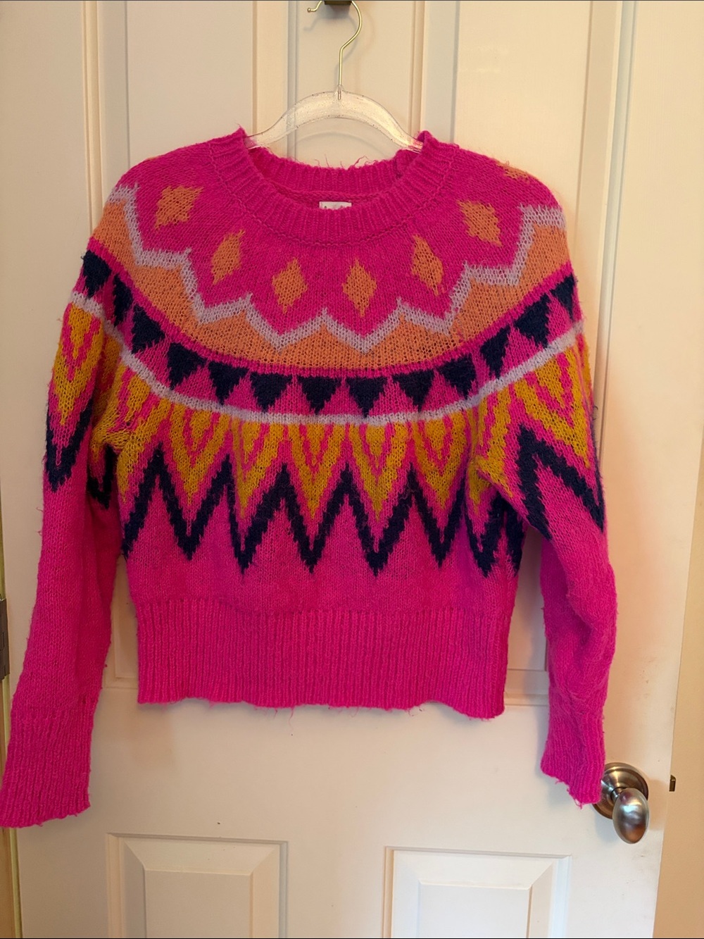 a new day Bright Fuchsia Fair Isle Crewneck Sweater